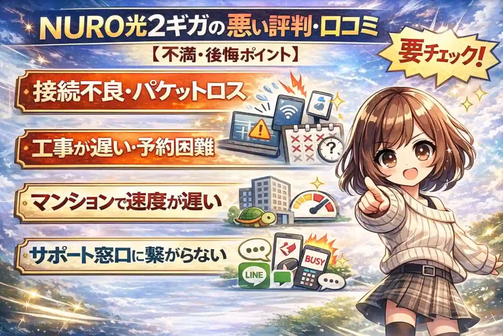 NURO光2ギガの悪い評判・口コミまとめ【不満・後悔ポイント】