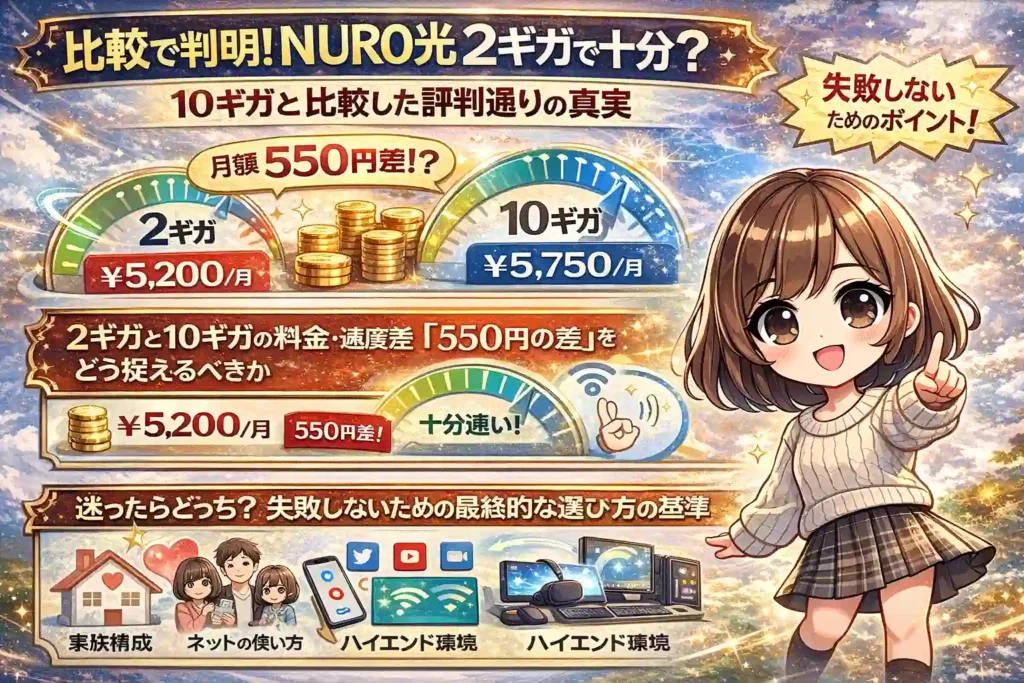 比較で判明!NURO光 2ギガで十分?10ギガと比較した評判通りの真実
