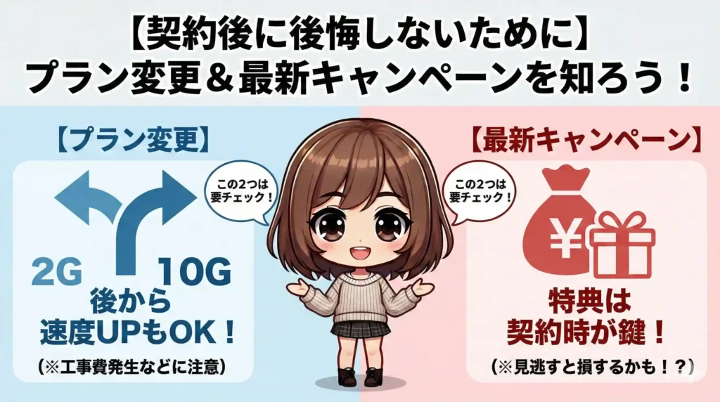 契約後に後悔しないために知っておきたい「プラン変更」と「最新キャンペーン」