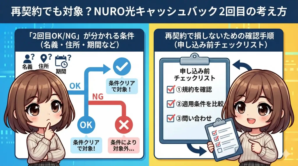 再契約でも対象?NURO光キャッシュバック 2回目の考え方