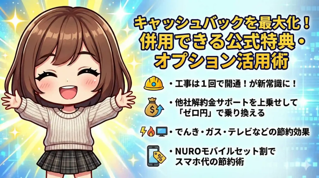 キャッシュバックを最大化!併用できる公式特典・オプション活用術