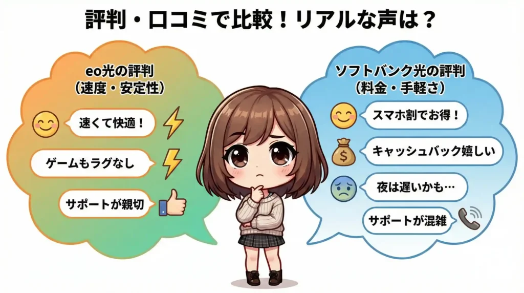 評判・口コミで比較｜eo光とソフトバンク光のリアルなユーザー評価