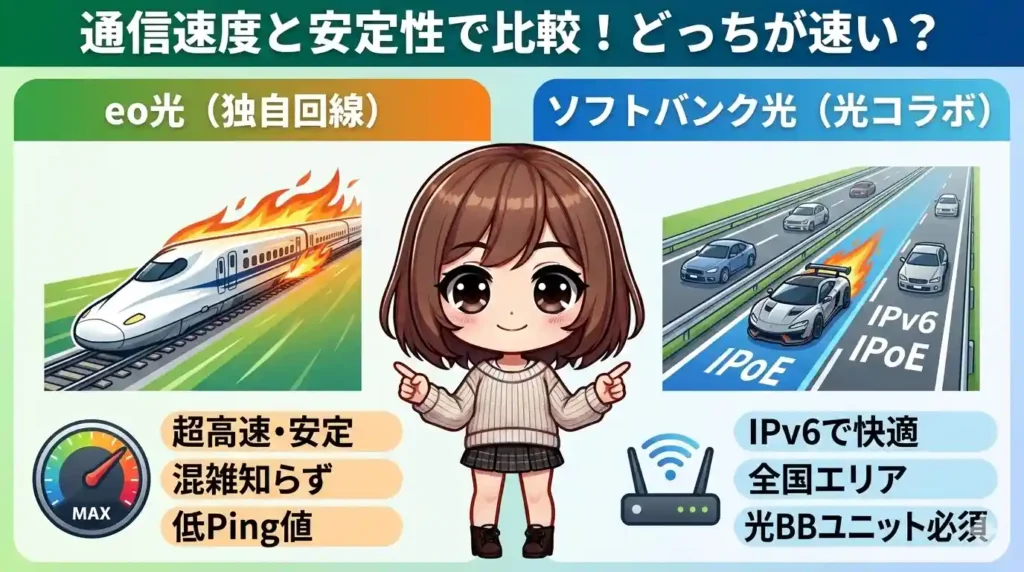 通信速度と安定性で比較｜eo光とソフトバンク光はどちらが速い？