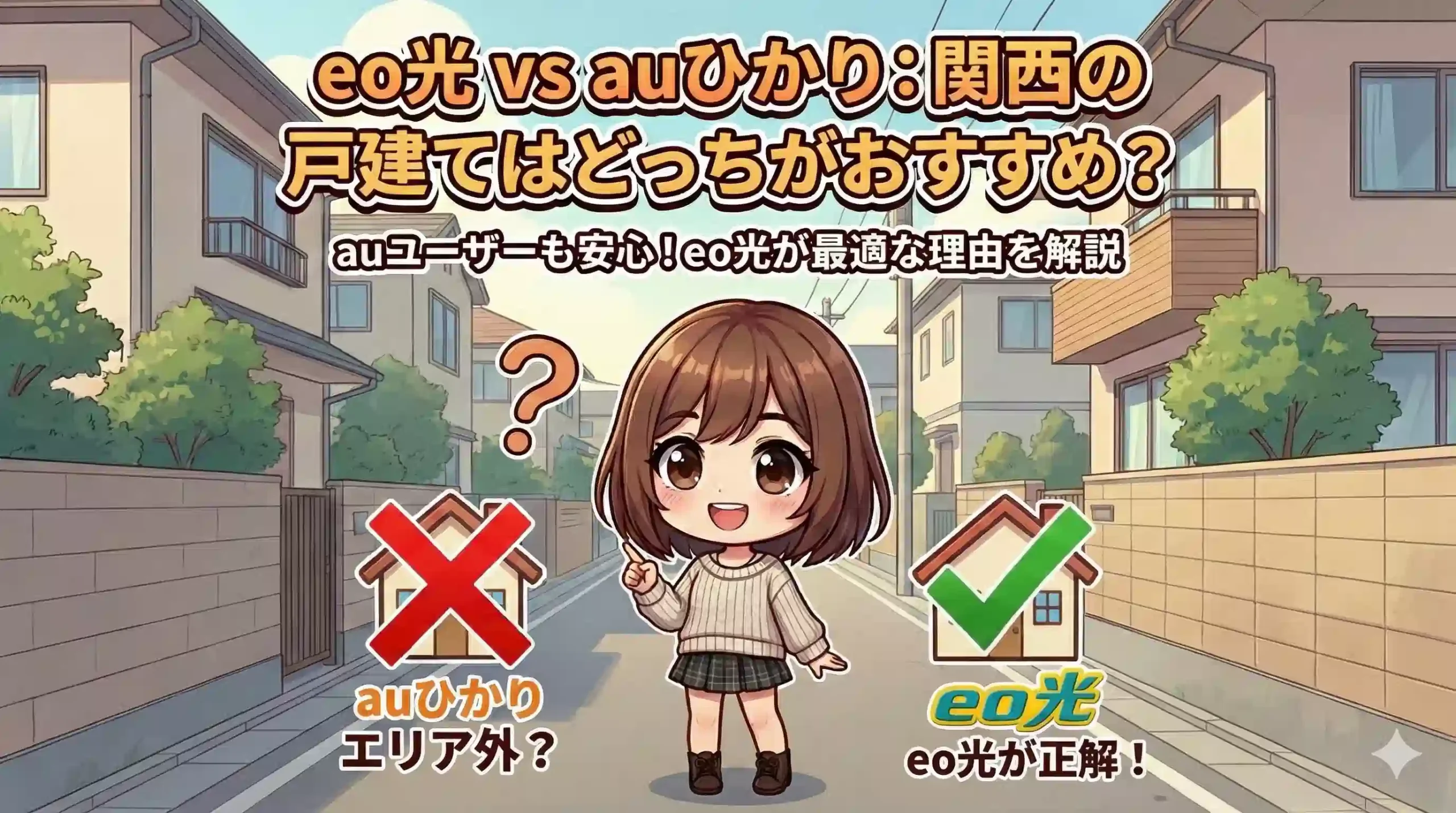 関西の戸建てで、eo光かauひかりにするか迷っている女性