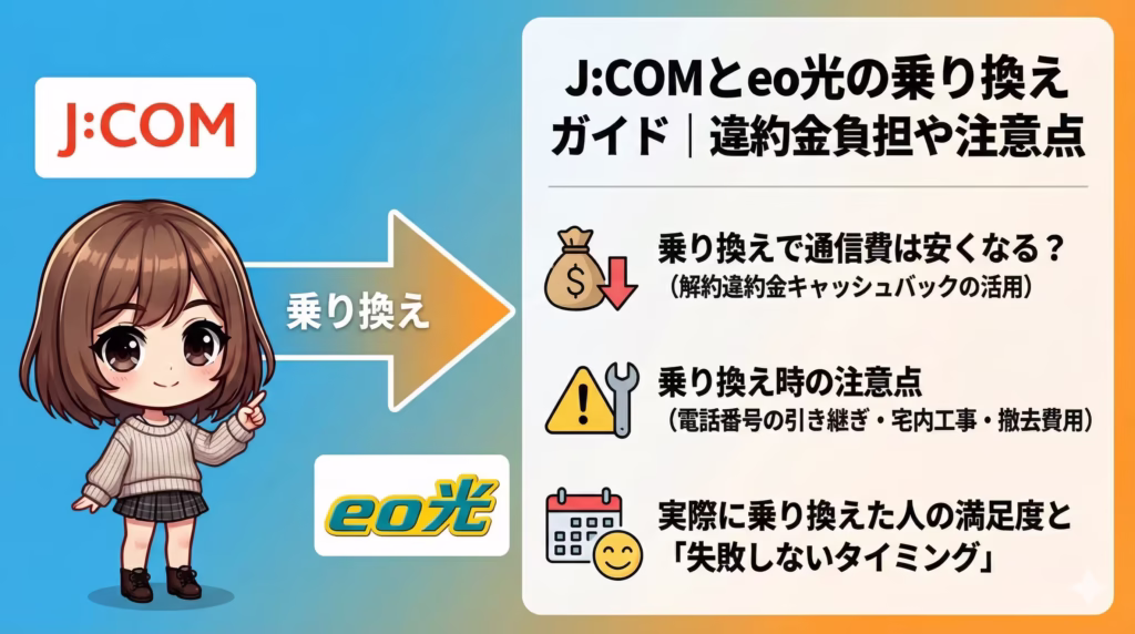 J:COMとeo光の乗り換えガイド|違約金負担や注意点