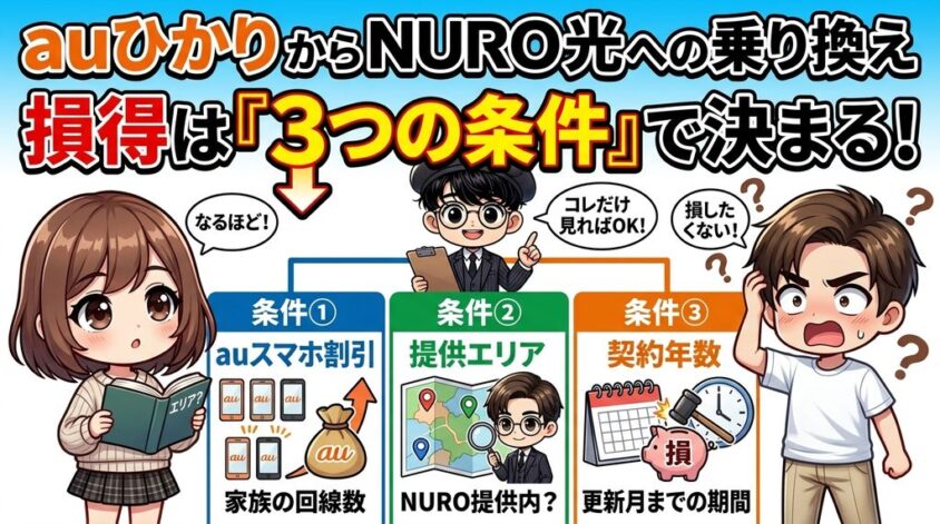 【結論】auひかりからNURO光への乗り換えは「3つの条件」で得か損か決まります