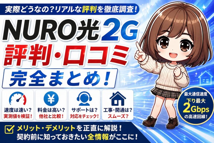 NURO光2Gの評判や口コミ、速度や料金、工事の実態をまとめて解説するアイキャッチ画像
