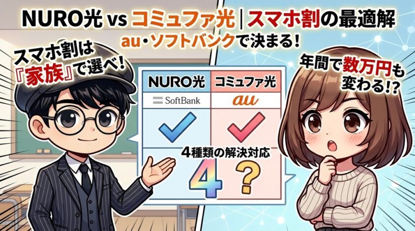 NURO光とコミュファ光のスマホ割比較｜au・ソフトバンクで決まる4つの最適解