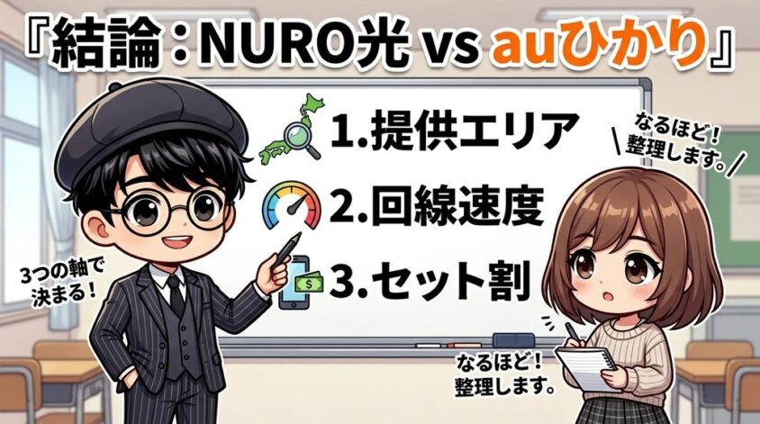 結論：NURO光とauひかりはどっちがいいか3つの軸で決まる