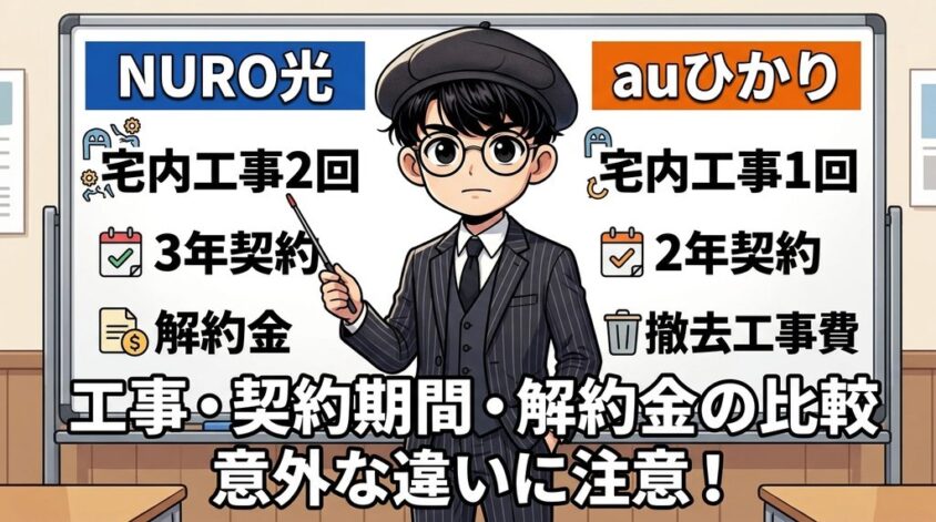 NURO光とauひかりの工事・契約期間・解約金の違い