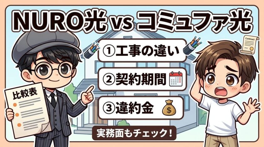 NURO光とコミュファ光の工事・契約期間・違約金の3つの違い