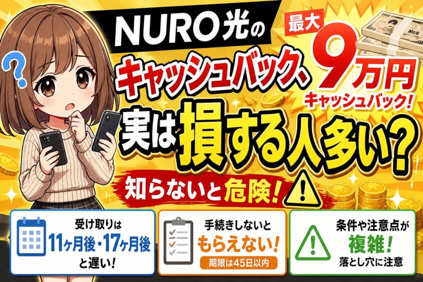 NURO光のキャッシュバックの注意点や落とし穴を解説するアイキャッチ画像