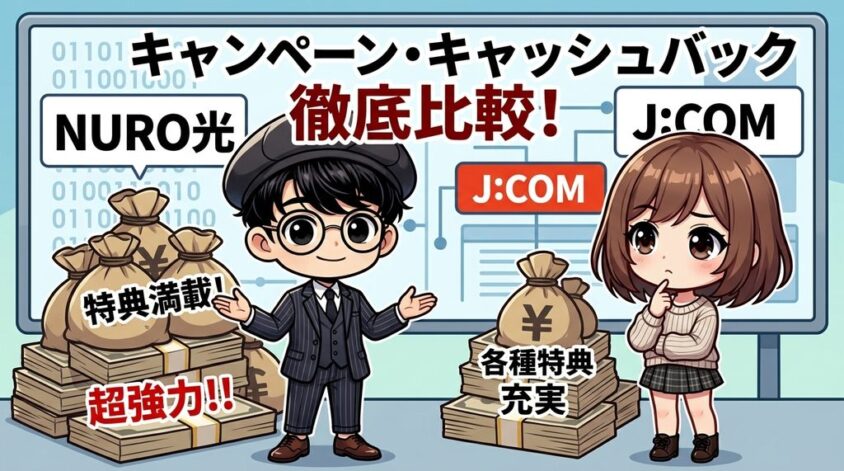 NURO光とJ:COMのキャンペーン・キャッシュバックを比較