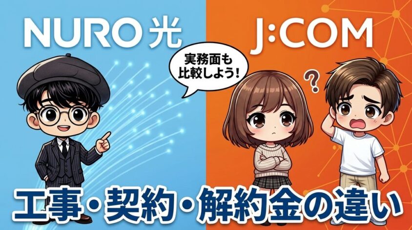 NURO光とJ:COMの工事・契約期間・解約金の違い