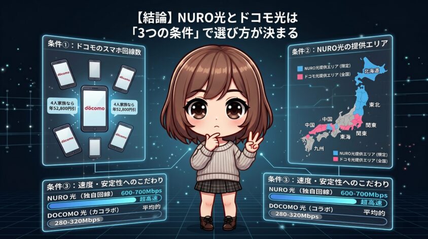 【結論】NURO光とドコモ光は「3つの条件」で選び方が決まる